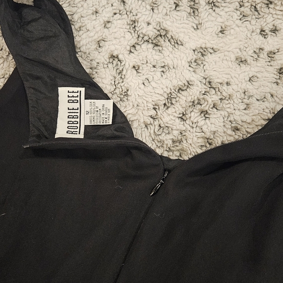 Robbie Bee SZ 12 Vintage 100% Silk Black Floral Beaded Midi Sleeveless Dress - Picture 9 of 11